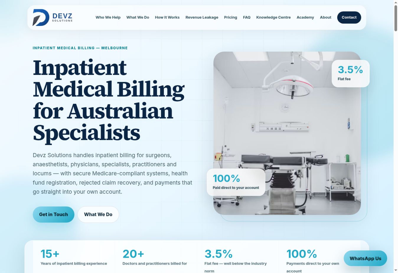 Custom medical billing website designed for DEVZ Solutions